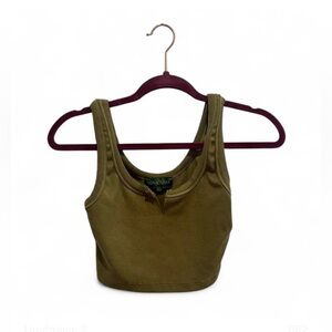 Olive crop top with raw cut v neck
